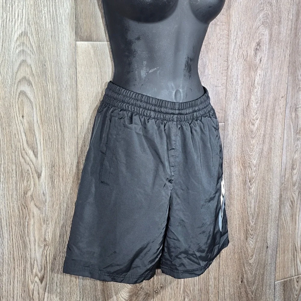 Nike Kids Black Athletic Shorts White‎ Logo Elastic Waist Activewear Large